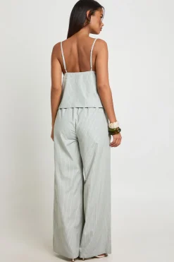 Ensemble Caraco Et Pantalon Large À Rayures En Popeline