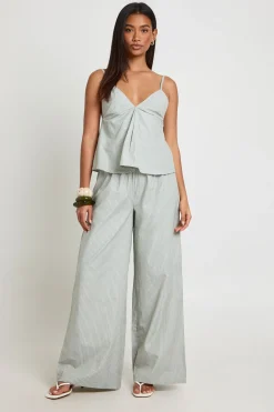 Ensemble Caraco Et Pantalon Large À Rayures En Popeline