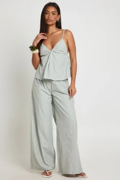 Ensemble Caraco Et Pantalon Large À Rayures En Popeline