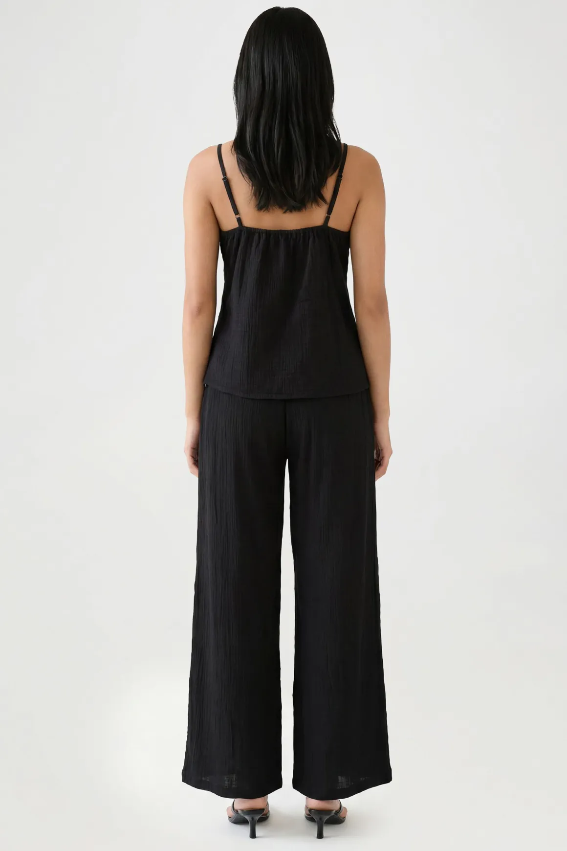 Ensemble Caraco À Nœud Frontal Et Pantalon Large En Gaze De Coton