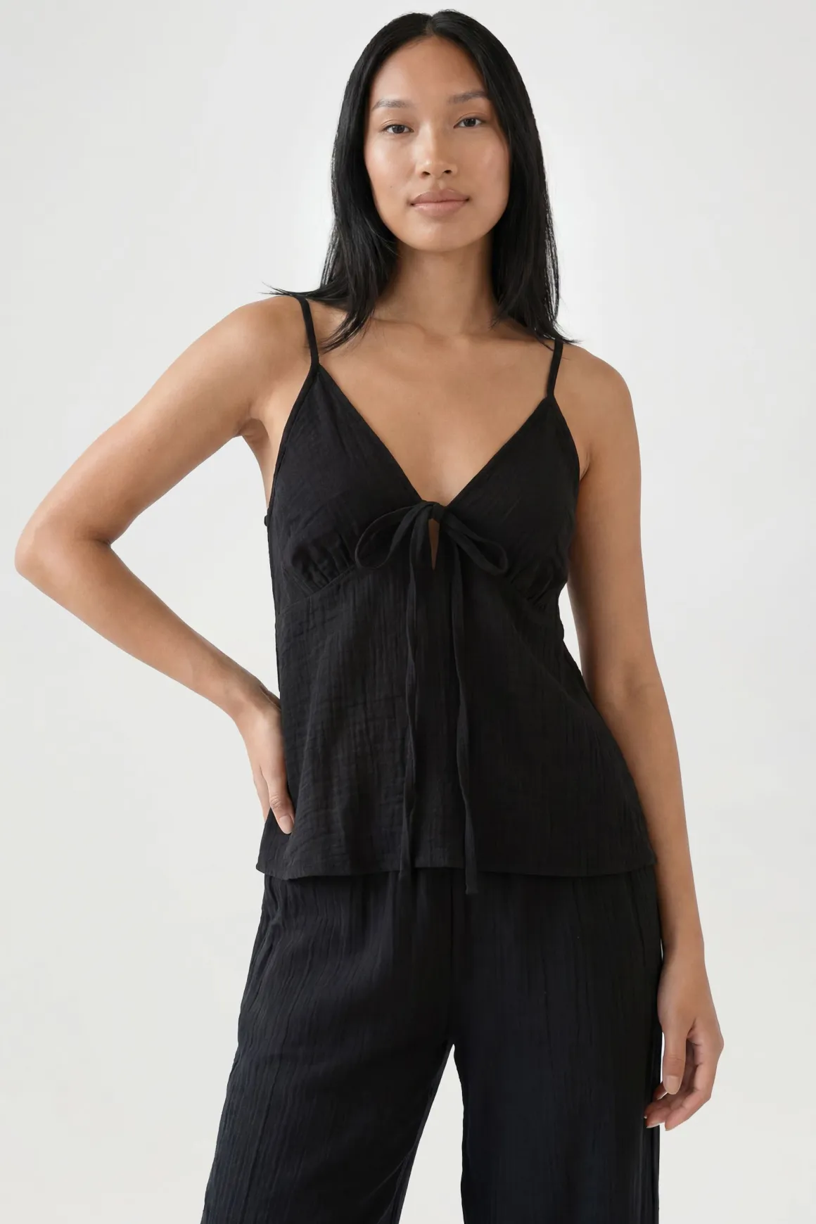 Ensemble Caraco À Nœud Frontal Et Pantalon Large En Gaze De Coton