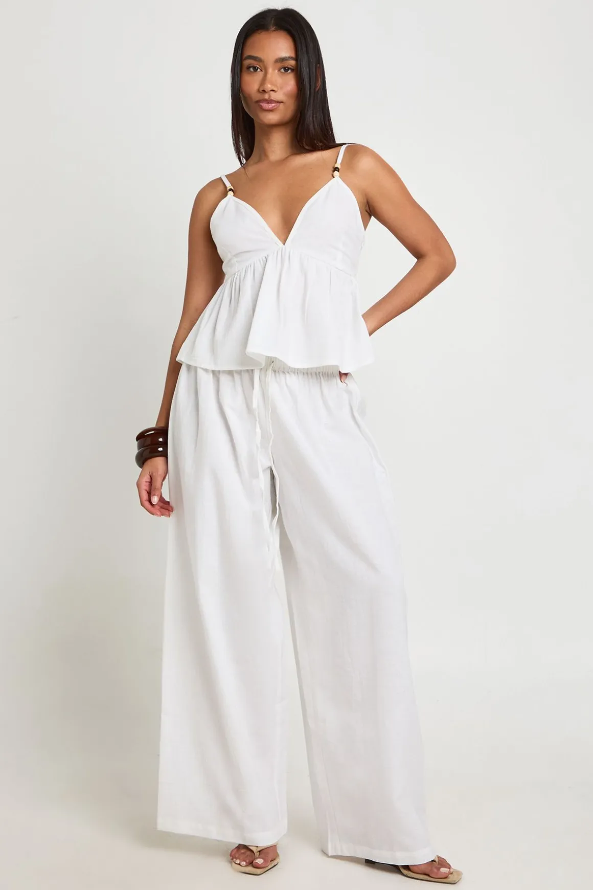 Ensemble Caraco Perlé Et Pantalon Large Effet Lin