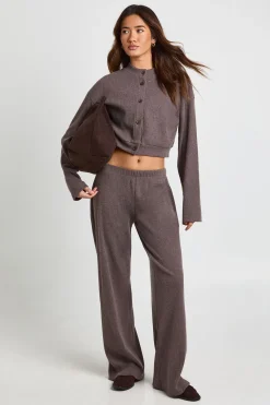 boohoo Ensemble Cardigan Ample et Pantalon en Côtes Brossées<Femme Looks Chocolat|Ensembles