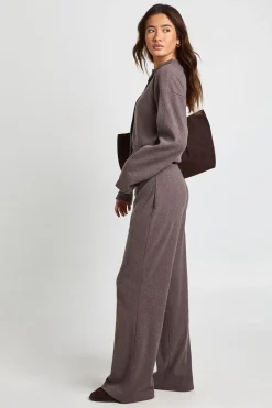 boohoo Ensemble Cardigan Ample et Pantalon en Côtes Brossées<Femme Looks Chocolat|Ensembles