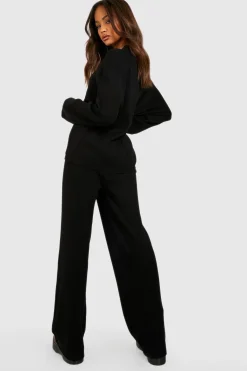 boohoo Ensemble cardigan boutonné en tricot côtelé et pantalon<Femme Pulls Et Gilets|Toutes Les Mailles