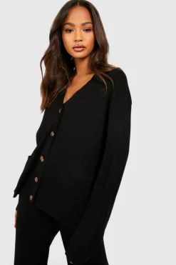 boohoo Ensemble cardigan boutonné en tricot côtelé et pantalon<Femme Pulls Et Gilets|Toutes Les Mailles