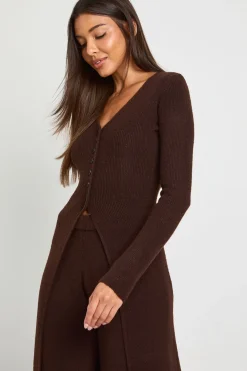 boohoo Ensemble cardigan à boutons long et pantalon à jambes larges<Femme Pulls Et Gilets|Toutes Les Mailles
