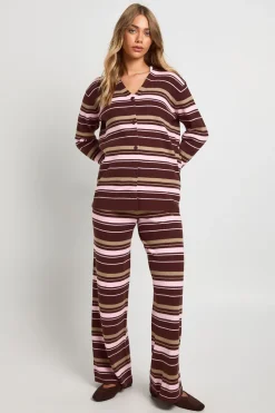 Ensemble cardigan boyfriend tricoté en côtes ultra-douces et pantalon à jambes larges