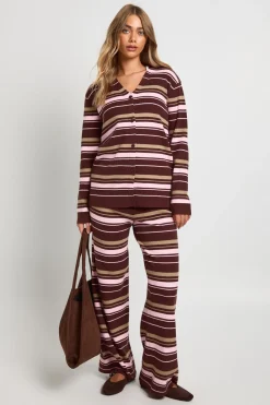 Ensemble cardigan boyfriend tricoté en côtes ultra-douces et pantalon à jambes larges