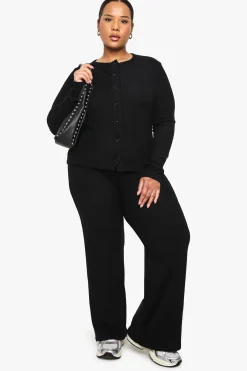 Ensemble cardigan à côtes douces grande taille et pantalon à taille élastiquée