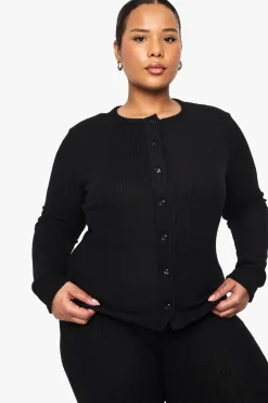 Ensemble cardigan à côtes douces grande taille et pantalon à taille élastiquée
