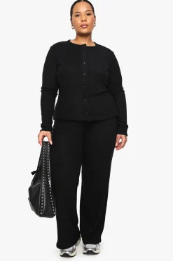 Ensemble cardigan à côtes douces grande taille et pantalon à taille élastiquée