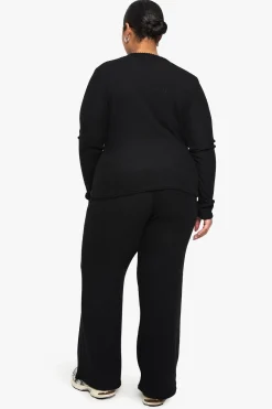 Ensemble cardigan à côtes douces grande taille et pantalon à taille élastiquée