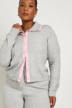 Ensemble Cardigan à Détail Double Épaisseur et Pantalon Large Grande Taille