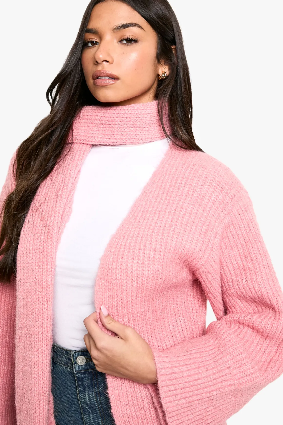 Ensemble cardigan maxi tricoté et écharpe oversize