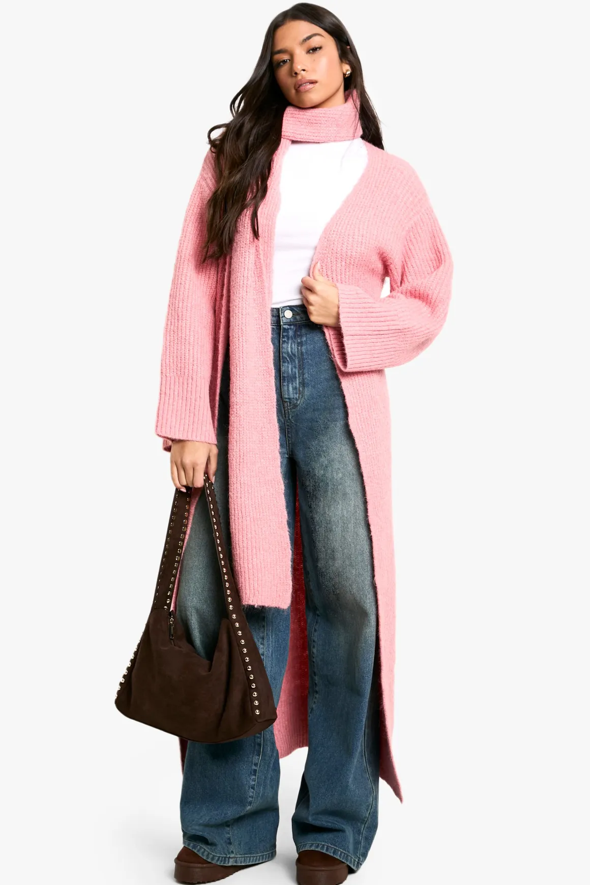 Ensemble cardigan maxi tricoté et écharpe oversize