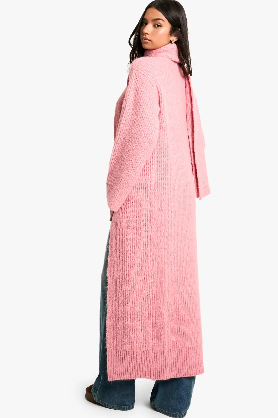 Ensemble cardigan maxi tricoté et écharpe oversize