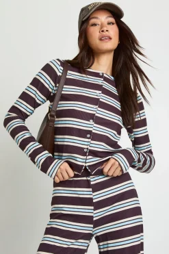 Ensemble cardigan à rayures ton sur ton froissées et pantalon à jambes larges