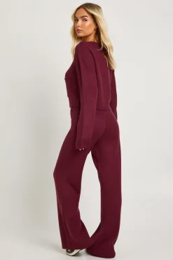boohoo Ensemble Cardigan Tricoté Col Rond Avec Détail Poche Et Pantalon Large<Femme Pulls Et Gilets|Toutes Les Mailles