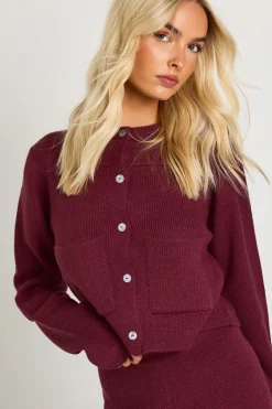 boohoo Ensemble Cardigan Tricoté Col Rond Avec Détail Poche Et Pantalon Large<Femme Pulls Et Gilets|Toutes Les Mailles