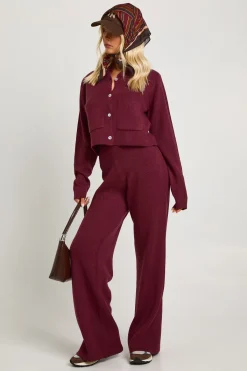 boohoo Ensemble Cardigan Tricoté Col Rond Avec Détail Poche Et Pantalon Large<Femme Pulls Et Gilets|Toutes Les Mailles