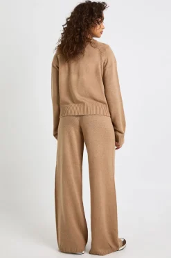 Ensemble cardigan tricoté épais à col rond et pantalon à jambes larges