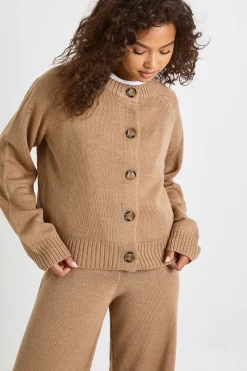 Ensemble cardigan tricoté épais à col rond et pantalon à jambes larges