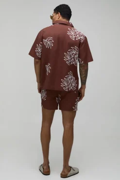 Ensemble Chemise Ample En Lin Broderie Palmier Et Short Décontracté