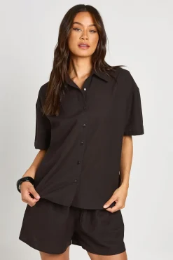 boohoo Ensemble Chemise Ample À Manches Courtes Et Short Effet Lin Grande Taille<Femme Ensembles