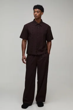 Ensemble Chemise Ample Oversize Brodée En Coton Et Pantalon Baggy À Cordon De Serrage Allongé