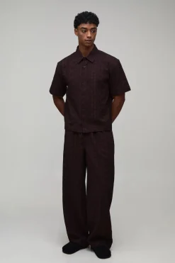 Ensemble Chemise Ample Oversize Brodée En Coton Et Pantalon Baggy À Cordon De Serrage Allongé