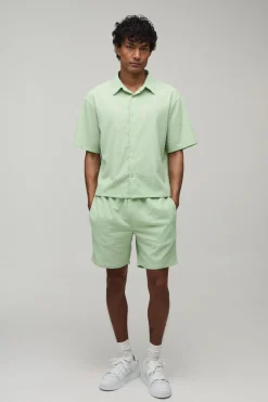 Ensemble Chemise Ample Oversize Et Short Décontracté En Seersucker Rayé