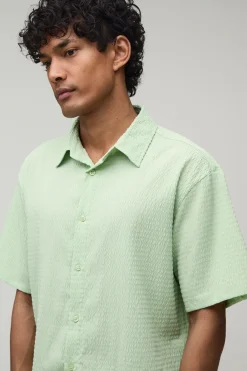 Ensemble Chemise Ample Oversize Et Short Décontracté En Seersucker Rayé