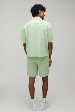 Ensemble Chemise Ample Oversize Et Short Décontracté En Seersucker Rayé