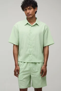 Ensemble Chemise Ample Oversize Et Short Décontracté En Seersucker Rayé