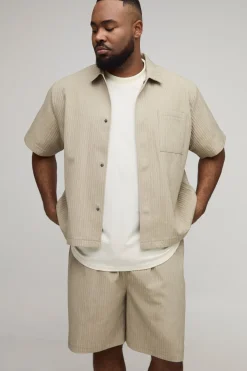 boohooMAN Ensemble Chemise Ample Texturée Oversize Et Short Décontracté Grande Taille<Homme Ensembles|Tout Afficher