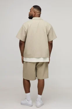 boohooMAN Ensemble Chemise Ample Texturée Oversize Et Short Décontracté Grande Taille<Homme Ensembles|Tout Afficher