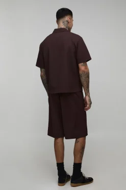 Ensemble Chemise Ample Texturée Oversize Et Short Décontracté Pour Grande Taille