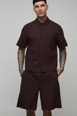 Ensemble Chemise Ample Texturée Oversize Et Short Décontracté Pour Grande Taille