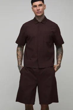 Ensemble Chemise Ample Texturée Oversize Et Short Décontracté Pour Grande Taille