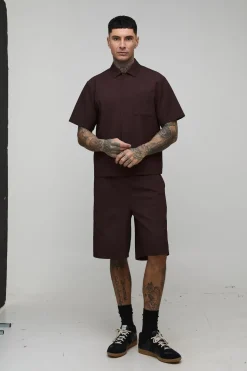 Ensemble Chemise Ample Texturée Oversize Et Short Décontracté Pour Grande Taille