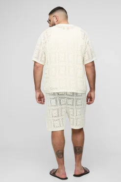 boohooMAN Ensemble chemise au crochet oversize Plus et short<Homme Survêtements Grande Taille|Tout Afficher