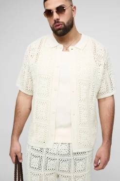 boohooMAN Ensemble chemise au crochet oversize Plus et short<Homme Survêtements Grande Taille|Tout Afficher
