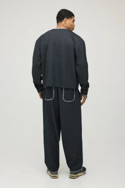 Ensemble Chemise Baseball Gauffrée Oversize Boxy À Coutures Contrastées Et Pantalon Balloon