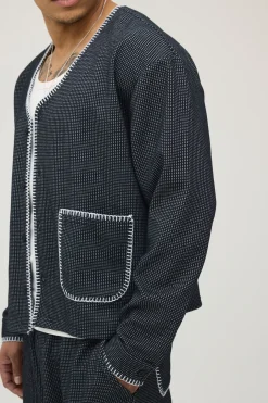 Ensemble Chemise Baseball Gauffrée Oversize Boxy À Coutures Contrastées Et Pantalon Balloon