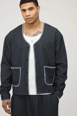Ensemble Chemise Baseball Gauffrée Oversize Boxy À Coutures Contrastées Et Pantalon Balloon
