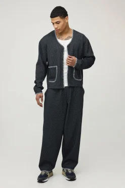 Ensemble Chemise Baseball Gauffrée Oversize Boxy À Coutures Contrastées Et Pantalon Balloon