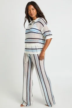 boohoo Ensemble Chemise Boutonnée Et Pantalon Large En Crochet Rayé<Femme Pantalons|Pulls Et Gilets