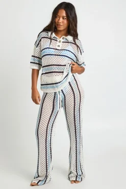 boohoo Ensemble Chemise Boutonnée Et Pantalon Large En Crochet Rayé<Femme Pantalons|Pulls Et Gilets