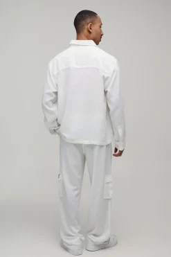 boohooMAN Ensemble Chemise Cargo Et Pantalon Décontracté En Lin Regular<Homme Ensembles|Tout Afficher